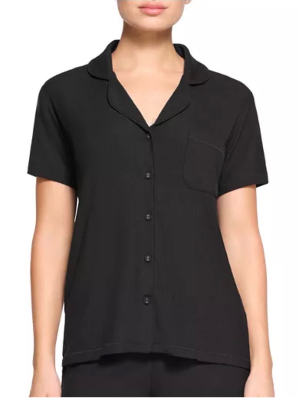 SKIMS Soft‎ Lounge Ribbed Short Sleeve Pajama Top ONLY Black Small onyx
